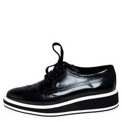 Pre Owned Prada Black Brogue Leather Wingtip Platform Sneakers Size 37.5