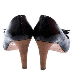 Prada Sport Black Perforated Leather Bow Wooden Heel Pumps Size 38