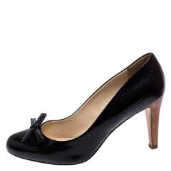 Prada Sport Black Perforated Leather Bow Wooden Heel Pumps Size 38