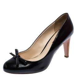 Prada Sport Black Perforated Leather Bow Wooden Heel Pumps Size 38