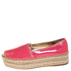 Pre Owned Prada Pink Patent Leather Peep Toe Platform Espadrilles Size 40