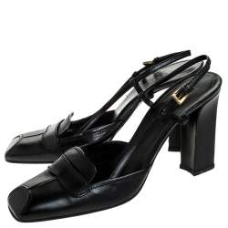 Pre Owned Prada Black Leather Square Toe Slingback Pumps Size 38