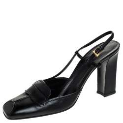 Pre Owned Prada Black Leather Square Toe Slingback Pumps Size 38