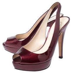 Prada Burgundy Patent Leather Platform Slingback Sandals Size 37.5