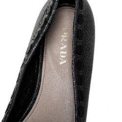 Prada Grey Textured Leather Bow Ballet Flats Size 39.5