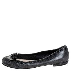 Prada Grey Textured Leather Bow Ballet Flats Size 39.5