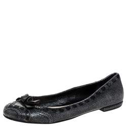 Prada Grey Textured Leather Bow Ballet Flats Size 39.5