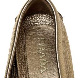 Pre Owned  Prada Metallic Gold Leather Bow Slip On Loafers Size 38