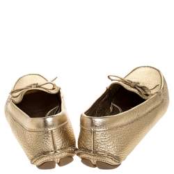 Pre Owned  Prada Metallic Gold Leather Bow Slip On Loafers Size 38