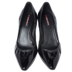 Pre Owned Prada Black Patent Leather Scrunch Pointed Toe Pumps Size 38.5