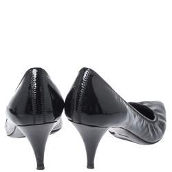 Pre Owned Prada Black Patent Leather Scrunch Pointed Toe Pumps Size 38.5