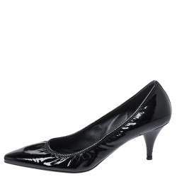 Pre Owned Prada Black Patent Leather Scrunch Pointed Toe Pumps Size 38.5