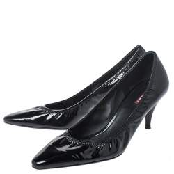 Pre Owned Prada Black Patent Leather Scrunch Pointed Toe Pumps Size 38.5
