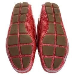 Pre Owned Prada Red Croc Embossed Leather Penny Loafers Size 38