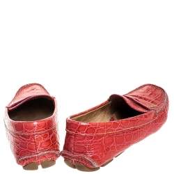 Pre Owned Prada Red Croc Embossed Leather Penny Loafers Size 38