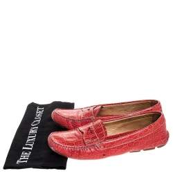 Pre Owned Prada Red Croc Embossed Leather Penny Loafers Size 38