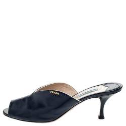 Prada Blue Saffiano Leather Peep Toe Mules Size 41