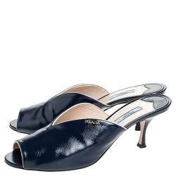 Prada Blue Saffiano Leather Peep Toe Mules Size 41
