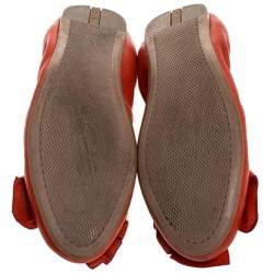 Pre Owned Prada Red Leather Bow Logo Scrunch Ballet Flats Size 40.5