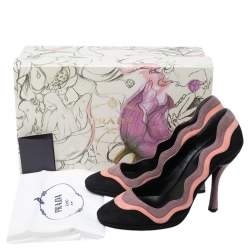 Pre Owned Prada Black/Pink Scalloped Trim Platform Pumps Size 39