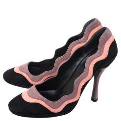 Pre Owned Prada Black/Pink Scalloped Trim Platform Pumps Size 39