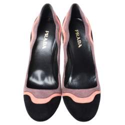 Pre Owned Prada Black/Pink Scalloped Trim Platform Pumps Size 39