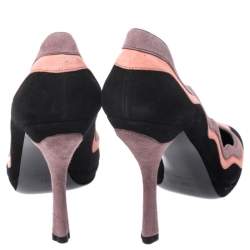 Pre Owned Prada Black/Pink Scalloped Trim Platform Pumps Size 39