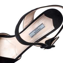 Prada Black Suede Leather Ankle Strap Platform Sandals Size 42