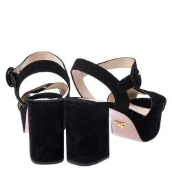 Prada Black Suede Leather Ankle Strap Platform Sandals Size 42