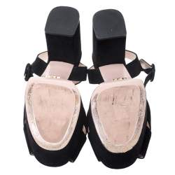 Prada Black Suede Leather Ankle Strap Platform Sandals Size 42