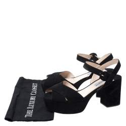 Prada Black Suede Leather Ankle Strap Platform Sandals Size 42