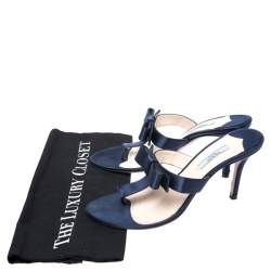  Prada Blue Satin Fuoco Bow Thong Sandals Size 39