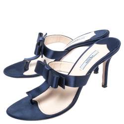  Prada Blue Satin Fuoco Bow Thong Sandals Size 39