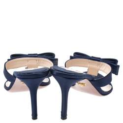  Prada Blue Satin Fuoco Bow Thong Sandals Size 39