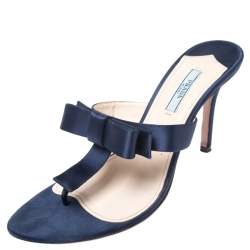  Prada Blue Satin Fuoco Bow Thong Sandals Size 39