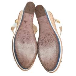 Pre Owned Prada Off White Patent Leather T-Strap Cork Wedge Platform Sandals Size 37.5