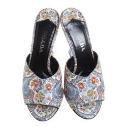 Pre Owned Prada Multicolor Floral Silk Brocade Mule Sandals Size 37