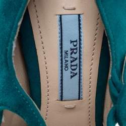 Pre Owned Prada Teal Suede Mary Jane Platform Pumps Size 37