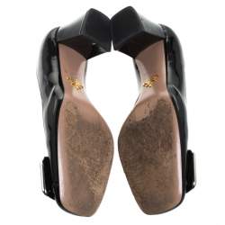 Pre Owned Prada Black Patent Leather Buckle Detail Block Heel Pumps Size 37
