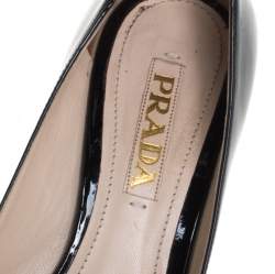 Pre Owned Prada Black Patent Leather Buckle Detail Block Heel Pumps Size 37