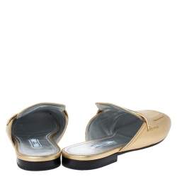 Pre Owned  Prada Metallic Gold Leather Mule Flat Slides Size 40