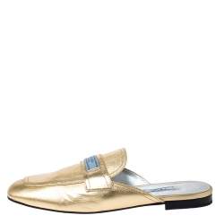 Pre Owned  Prada Metallic Gold Leather Mule Flat Slides Size 40