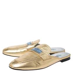 Pre Owned  Prada Metallic Gold Leather Mule Flat Slides Size 40