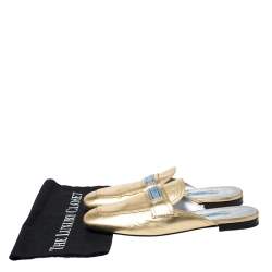 Pre Owned  Prada Metallic Gold Leather Mule Flat Slides Size 40