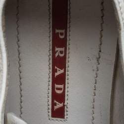 Pre Owned Prada Sport White Patent Leather Lace Up Low Top Sneakers Size 38.5