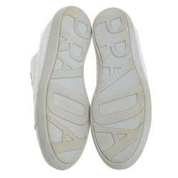 Pre Owned Prada Sport White Patent Leather Lace Up Low Top Sneakers Size 38.5