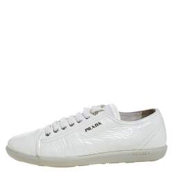 Pre Owned Prada Sport White Patent Leather Lace Up Low Top Sneakers Size 38.5