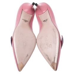 Pre Owned Prada Pink Leather Bow Detail Pointed Toe Pumps Size 39.5