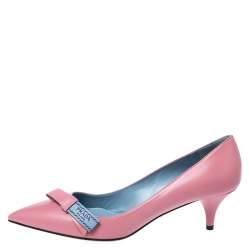 Pre Owned Prada Pink Leather Bow Detail Pointed Toe Pumps Size 39.5