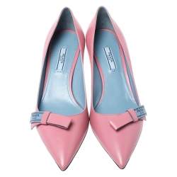 Pre Owned Prada Pink Leather Bow Detail Pointed Toe Pumps Size 39.5
